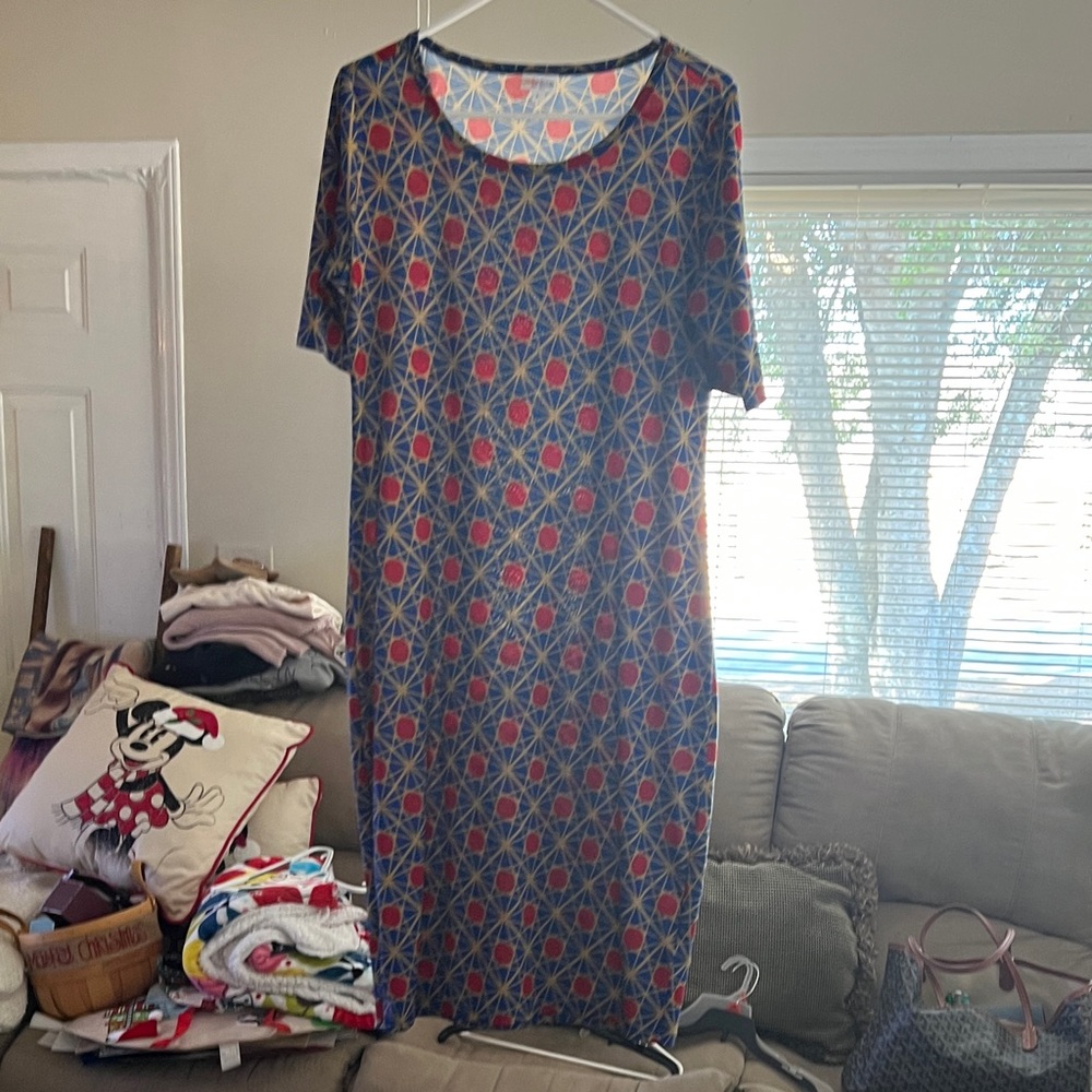 LuLaRoe Blue and Red Geometric Dress